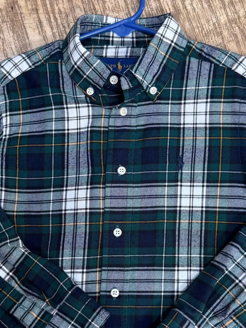 Ralph Lauren Green Navy White Plaid Button-Up Performance Shirt